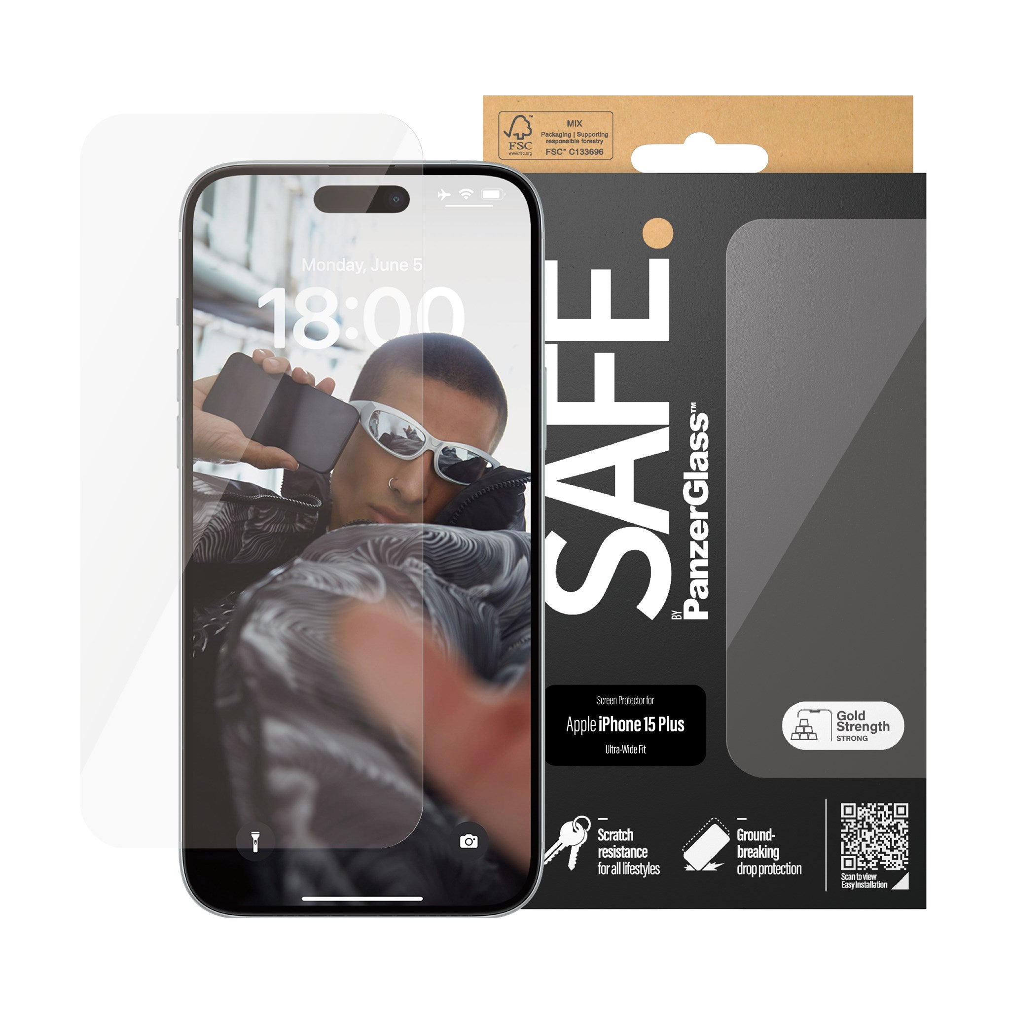 SAFE. by PanzerGlass® Screen Protector iPhone 15 Plus | Ultra-Wide Fit